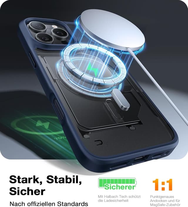 Detalle de TORRAS Guardian-Mag Hülle für iPhone 16 Pro mit MagSafe – Guardian-Mag Schutzcase in edlem Matt Blau