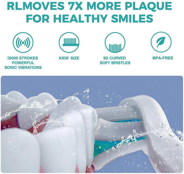 Detalle de Vekkia Sonic Rechargeable Kids Electric Toothbrush (IPX7, 3 Modes, 2-Min Timer, 24000 Strokes) — Blue