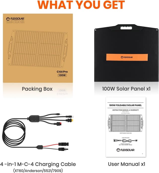 Thumbnail 6 de FlexSolar 100W Portable Solar Panel – Foldable solar charger with USB-A (QC3.0), USB-C (PD up to 60W) and DC ports for camping