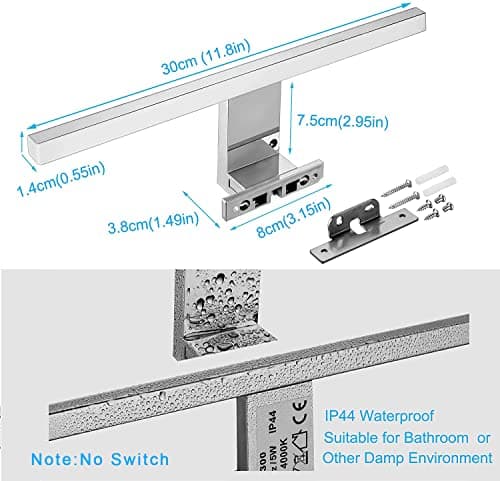 Detalle de Azhien Lámpara de Espejo de Baño LED 5W, 30 cm y 4000K (IP44) blanco neutro