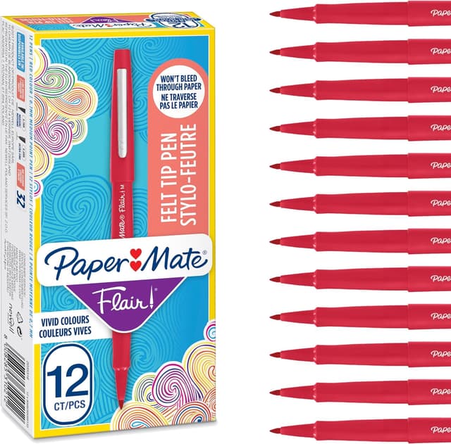 Detalle de Paper Mate Flair rotuladores rojos, punta mediana, caja de 12 ✍
