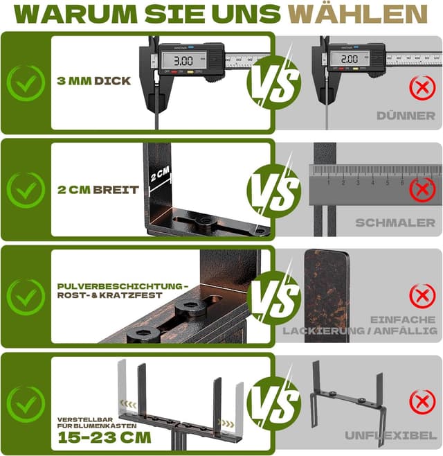 Detalle 2 de 2er H-Form Blumenkastenhalterung (ohne Bohren) passend für Blumenkästen 15–23 cm