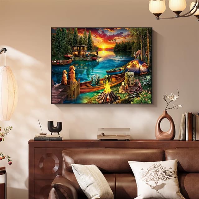 Detalle 2 de HUADADA 1000-Piece Jigsaw Puzzle for Adults – Wilderness Lakeside Camping Scene