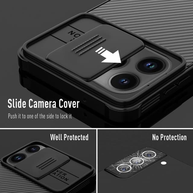 Detalle de Coque XTCASE pour iPhone 14 Pro : étui ultra mince avec protection caméra coulissante, noir
