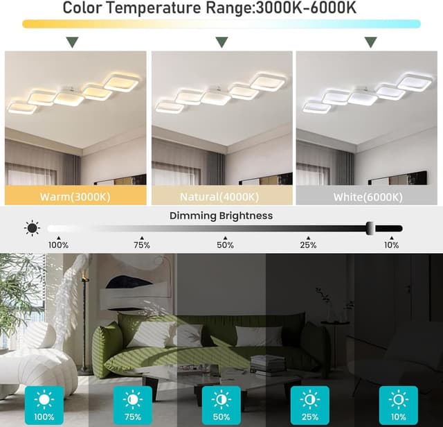 Detalle de LED Deckenleuchte dimmbar für Wohnzimmer & Schlafzimmer, 54W / 5400 lm, mit Fernbedienung und Memory-Funktion, 106×30 cm