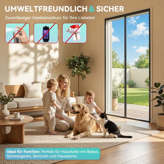 Detalle de Auxmir Fliegengitter Balkontür 100x210 cm mit Magnet-Vorhang, ohne Bohren, Schwarz