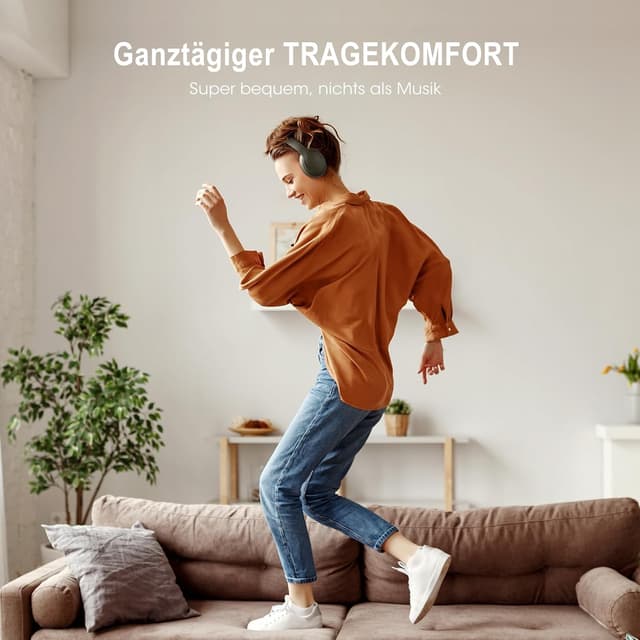 Detalle de DOQAUS Kabellose Bluetooth Over-Ear Kopfhörer mit Mikrofon, bis zu 90 Std., 3 EQ-Modi (Faltbar) – Grün