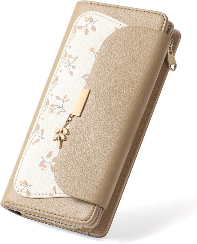 Detalle de RRANCharltu Damen-Geldbörse groß mit RFID-Schutz, viele Fächer & Reißverschluss – Aprikose