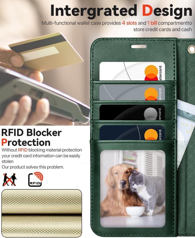 Detalle de OCASE 2in1 Hülle für Samsung Galaxy S25 Plus (abnehmbare magnetische Hülle) – RFID-Kartenfach, kabelloses Laden, dunkelgrün