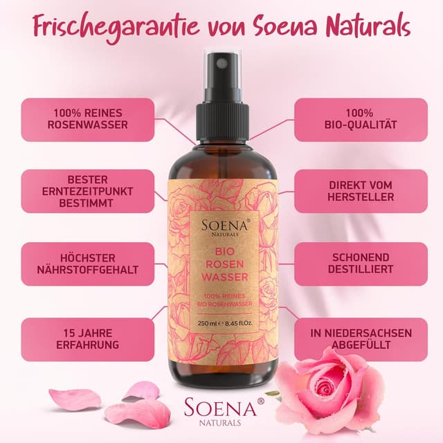 Detalle de 100% BIO ROSENWASSER (Rosa Damascena) – natürliches Gesichtswasser zur sanften Reinigung von Gesicht, Körper & Haar