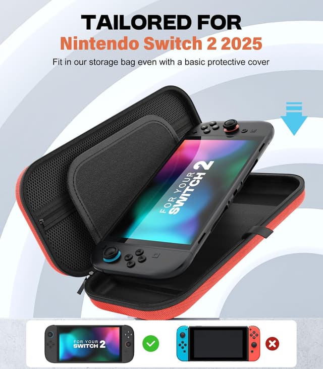 Detalle 2 de MoKo Tasche für Nintendo Switch 2 – Schutz-Hülle mit Platz für 10 Spiele (2025), harte EVA-Schale, orange