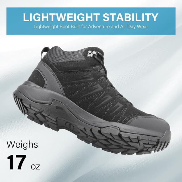 Detalle 2 de OUTJET Men’s Waterproof Hiking Boots – Lightweight Leather Mid Ankle Trekking Footwear