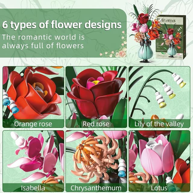 Detalle de Ensemble de blocs de construction pour bouquet botanique avec vase kiothdre