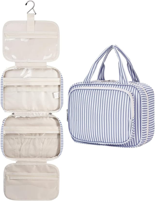 Detalle de Narwey Hanging Travel Toiletry Bag (Greyish Blue Stripe, Medium)