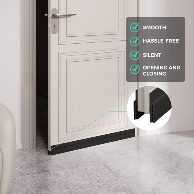 Detalle 2 de Hojoy 2-Pack Under Door Draft Stopper (Adjustable, Black) with Strong Adhesive Weather Stripping Tape