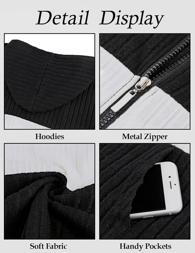 Detalle de Flikity women’s zip-up cardigan hoodie with large pockets (lightweight tunic jacket)