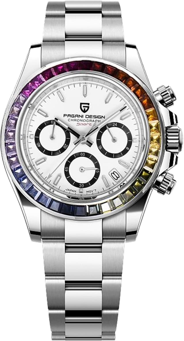 Detalle de Pagani Design PD-1644: cronografo da uomo con vetro zaffiro, acciaio inox e movimento giapponese
