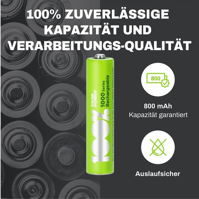 Detalle de 100%PeakPower PeakPower Akku AAA (LR3) 1,2 V – 4er-Set NiMH, vorgeladen