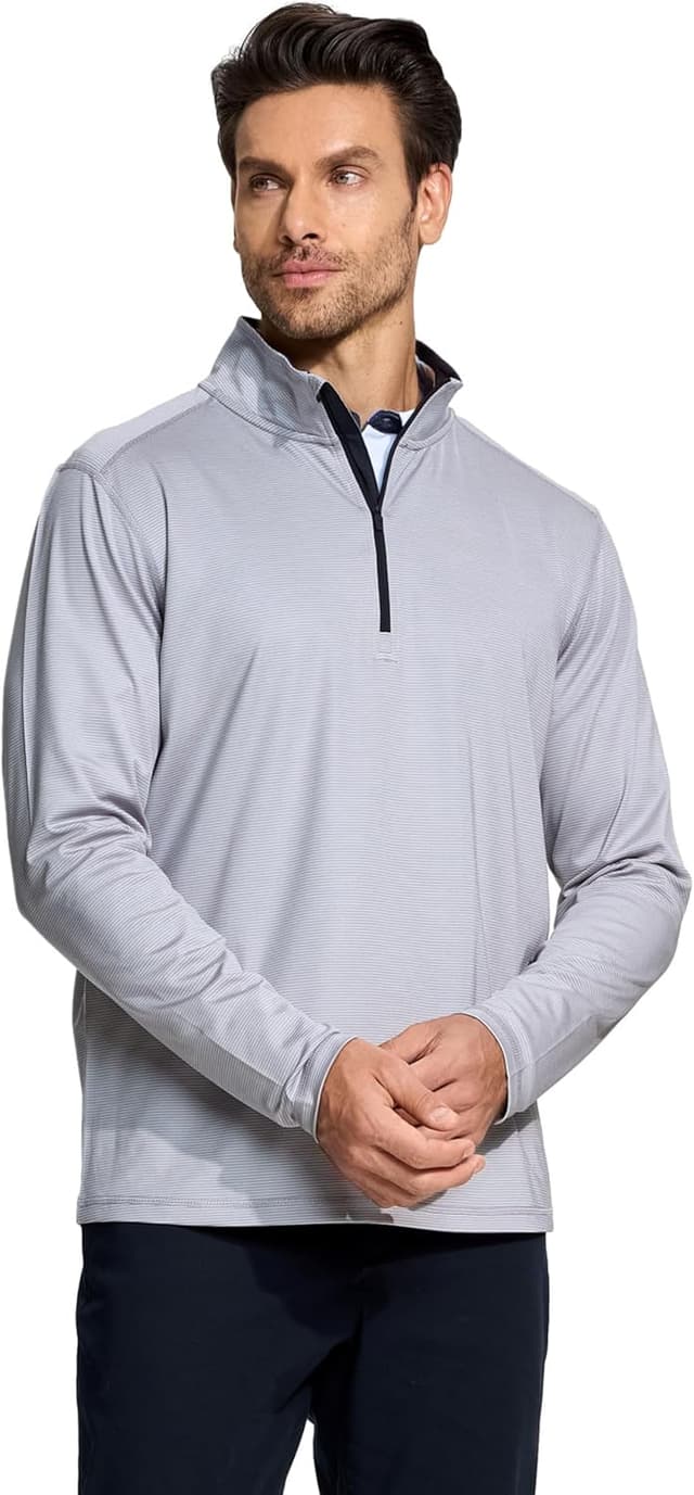 Detalle de Quarter Zip Pullover for Men with Dry Fit Stripe Mock Neck (1/4 Zip, UPF30+)