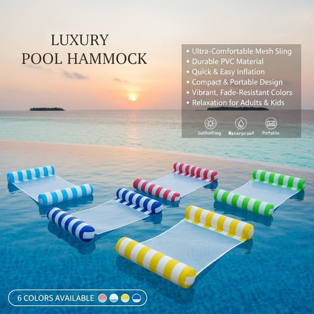 Detalle de Auspicious Rain 3/5/8 Pack Pool Hammock Water Float (4-in-1) — Non-Stick PVC Multi-Purpose Lounger