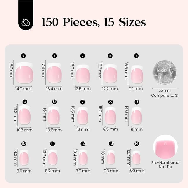 Detalle de beetles French Press On Nails 150er Set – kurze, quadratische Tips zum Aufkleben & DIY-French-Tipp