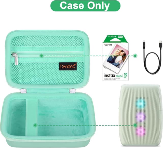 Detalle 2 de Canboc Hard Case for Fujifilm Instax Mini Link 3 / Mini Link 2 (Mesh Pocket, Mint Green) — Case Only