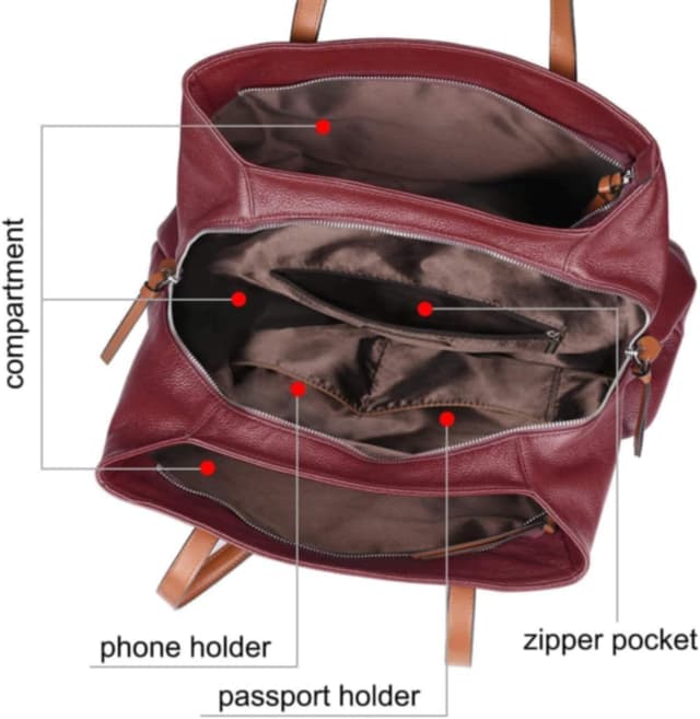 Detalle 2 de S-ZONE Damen Handtasche aus Echtleder – faltbare Shopper mit Schulterriemen, für 13-Zoll-Laptop