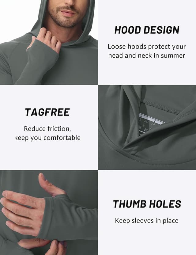Detalle de TACVASEN Men’s UPF 50+ Sun Protection Long Sleeve Hoodie T-Shirt