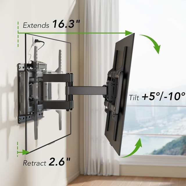 Detalle 2 de Full Motion TV Wall Mount Bracket with Power Outlet for 32-85 inch TVs (Dual Articulating Arms)