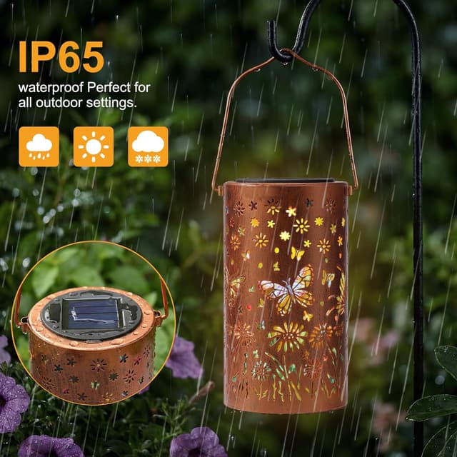 Detalle 2 de Colorful Butterfly Solar Lanterns – IP65 Outdoor Waterproof Hanging Solar Lights for Garden, Patio & Porch