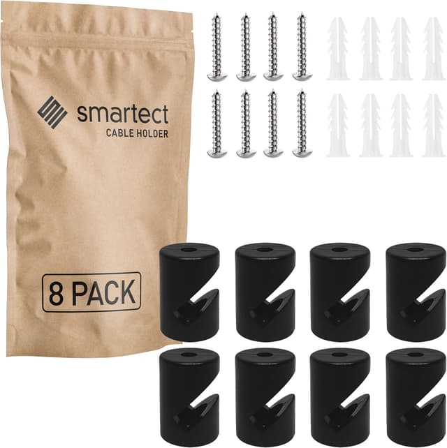 Detalle 2 de smartect Supports muraux et plafonniers pour câbles (8 pièces, blanc) – fixation au plafond avec vis et chevilles