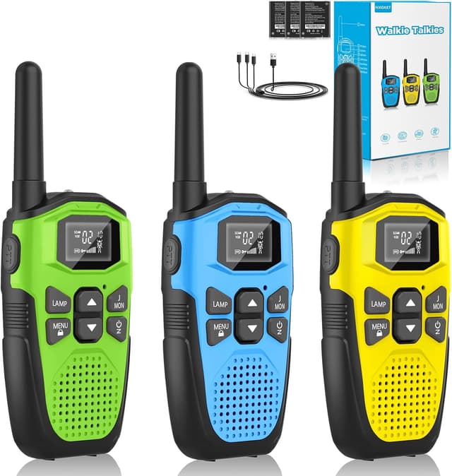 Detalle de NXGKET Walkie-Talkie 3er-Set mit LED-Taschenlampe, 16 Kanälen und bis zu 5 km Reichweite (aufladbar)