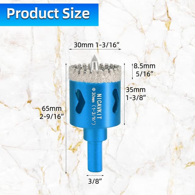 Detalle 2 de NICAVKIT 30 mm Diamant-Lochsäge mit 2 Zentrierbohrern für Fliesen & Keramik