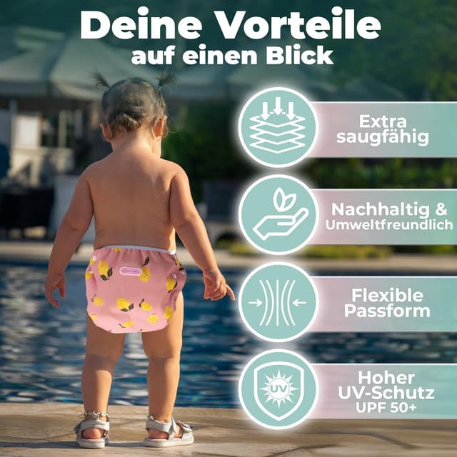 Detalle de KIDVERSE Schwimmwindel Baby Badehose 0–3 Jahre – wiederverwendbar, hautfreundlich & größenverstellbar (mit Tragetasche & Wäschenetz)