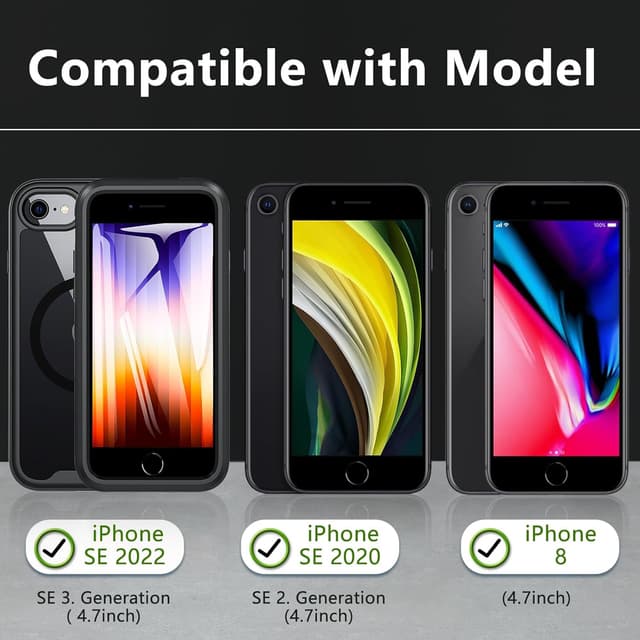 Detalle de OWKEY Magnetic iPhone SE 2022/SE 2020/8/7 Case with 360° full-body protection and built-in screen protector (Black)