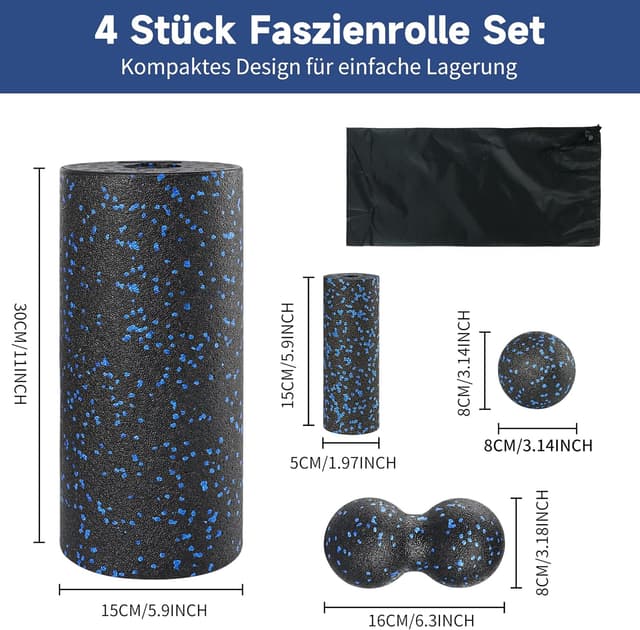 Detalle 2 de 4er-Set Faszienrolle-Set mit großer & kleiner Rolle, Erdnussball und Einzelball (inkl. Aufbewahrungstasche)