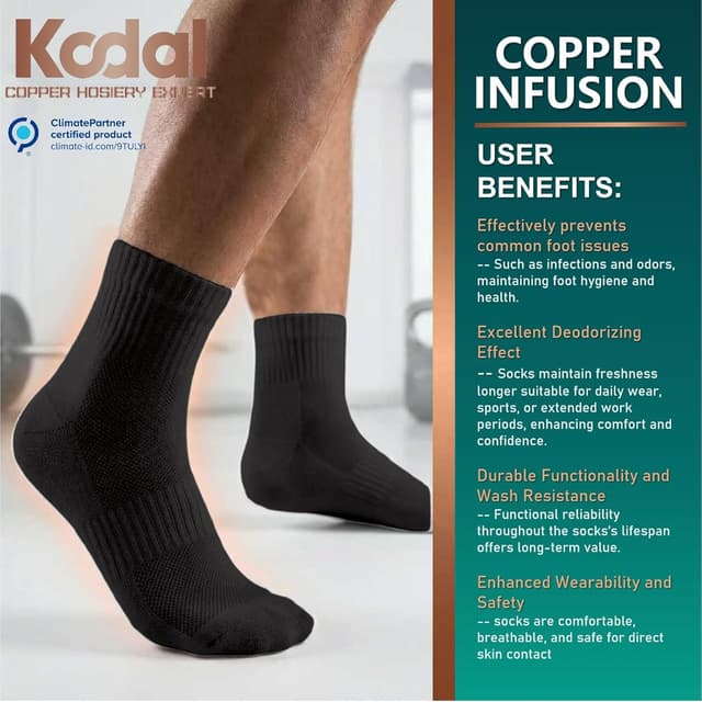 Detalle de Kodal Copper Ankle Running Socks (Men & Women) – cushioned cotton with odour control, 4–5 pairs