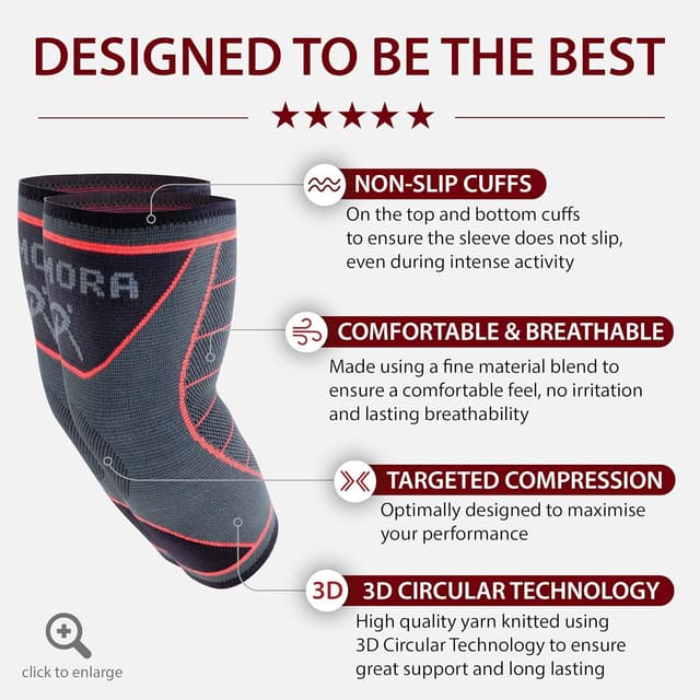 Detalle de Rymora Elbow Support Arm Compression Sleeves (Pair) – Large for Tennis/Golfers Elbow, Tendonitis & Joint Pain