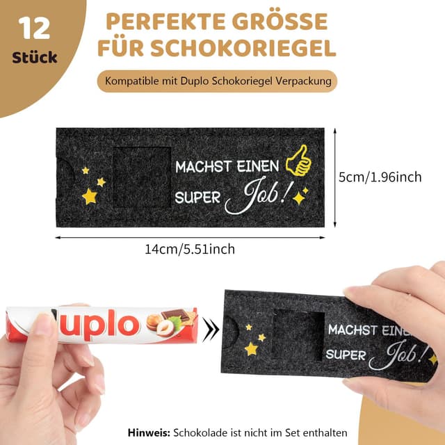 Thumbnail 4 de Mitarbeiter Geschenk - 12 Stück Hülle Filz Kompatibel mit Duplo Schokoriegel Geschenk Verpackung, Kleine Geschenke für Kollegen Team Dankeschön Jobwechsel Ruhestand
Mitarbeiter Geschenk - 12 Stück Hülle Filz Kompatib…
