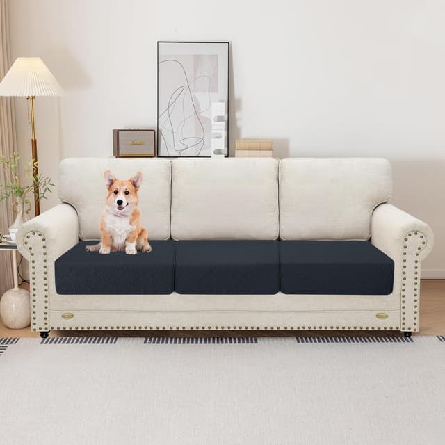 Detalle de YSTELLAA Copriseduta Divano Elasticizzato 1 posto (3 pezzi) antiscivolo, grigio scuro