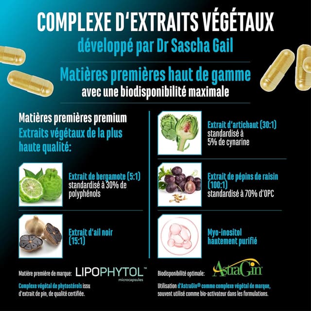 Detalle 2 de Cholest Control 180 gélules — complexe de stérols végétaux et extraits standardisés (lipophytol, bergamote, ail noir, artichaut)