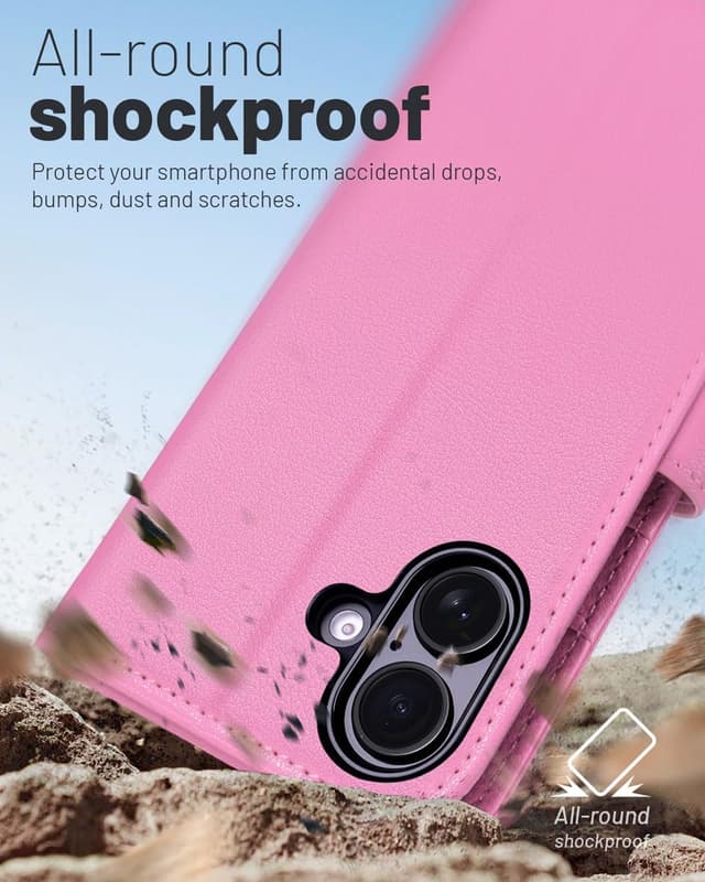 Detalle 2 de OCASE Hülle für iPhone 17 5G mit Kartenfach, Magnet & Standfunktion (RFID-Blocker) – Rosa