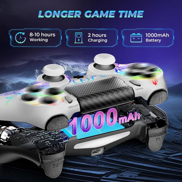 Detalle de Suoxiom Wireless Controller für P4 (P4 / Slim / Pro) – Bluetooth Gamepad mit Touch, 6-Achsen-Gyro & 3,5-mm-Audioanschluss (weiß)