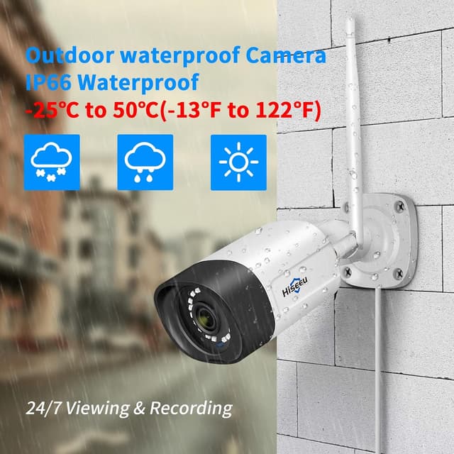 Detalle de Kit videosorveglianza WiFi Hiseeu 5MP PTZ+5MP con NVR 10CH, 4 telecamere e visione notturna a colori
