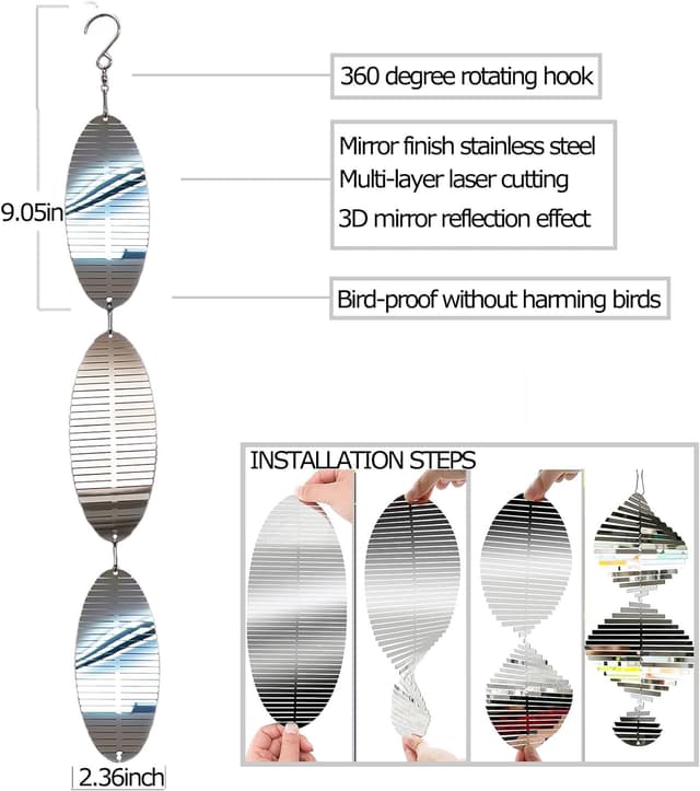 Detalle de DJUAN Metal Bird Scare Discs Set (Reflective, Double-Sided) with Wind Spinners for Outdoor Garden & Yard