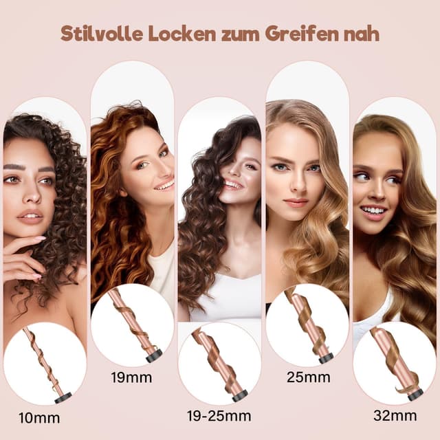 Detalle 2 de BESTOPE PRO 5-in-1 Lockenstab-Set mit Wellenaufsatz – Wellenlockenstab für alle Haartypen, 5 Barrel, Keramik, 2 Temperaturstufen