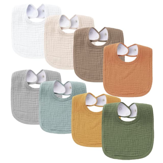 Detalle de Konssy Muslin Baby Bibs 8-Pack (Cotton Muslin Front, Fleece Back) for Teething & Drooling
