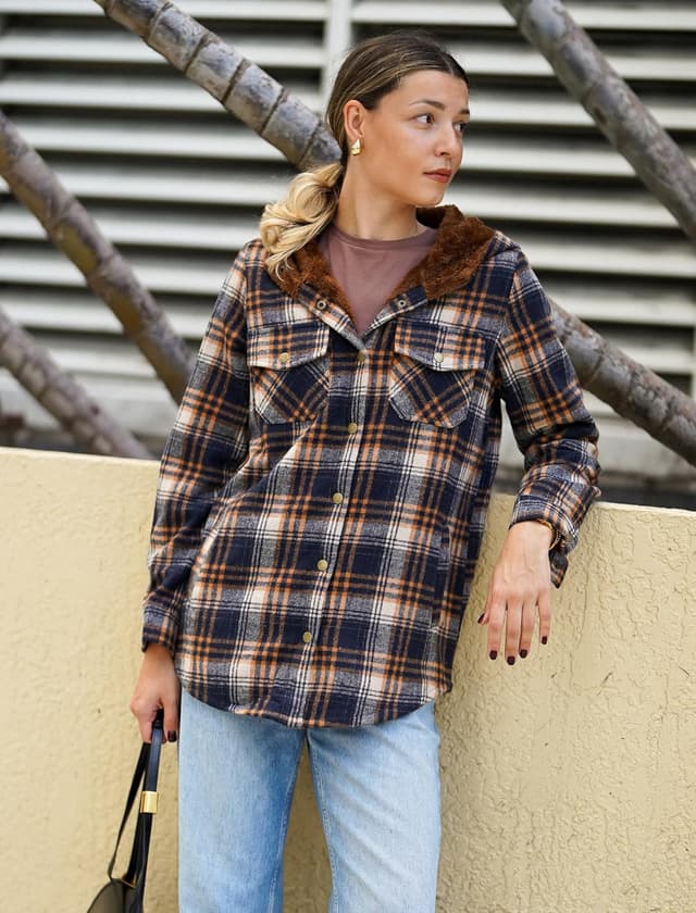 Detalle de Zeagoo Plaid Shacket Jacket, Hooded S-2XL