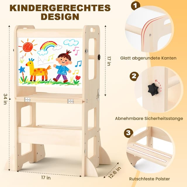 Thumbnail 2 de Woodure Montessori Lernturm 4-in-1 mit Kreidetafel