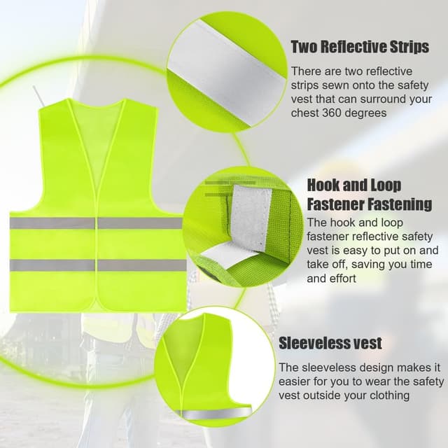 Detalle de AYBUY Warnwesten Auto grün – Sicherheitsweste mit 360° Reflektionsstreifen für Erwachsene & Kinder